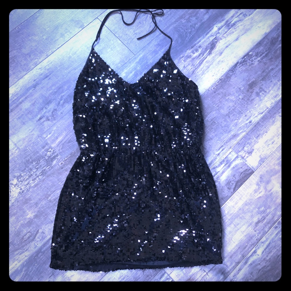 Black sequins mini dress sz XL halter